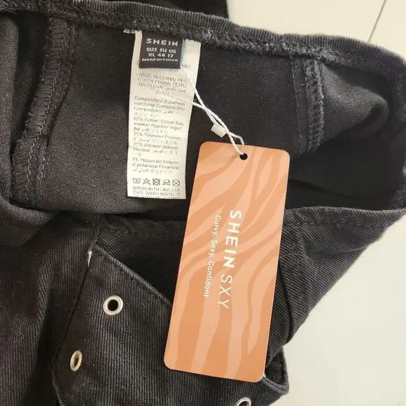 NWT Shein Sky Black Denim Micro Mini Skirt With Belt Details Size XL/12 - Picture 9 of 9